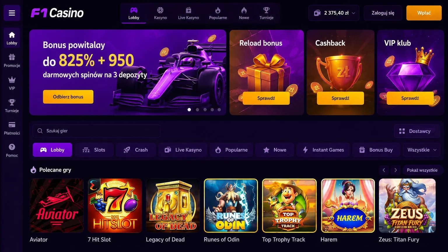F1 Casino najważniejsze informacje o kasynie