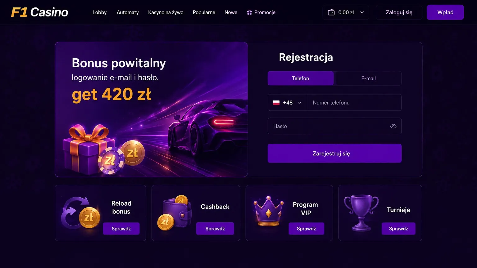 F1 Casino zaloguj szybkie wejście na konto