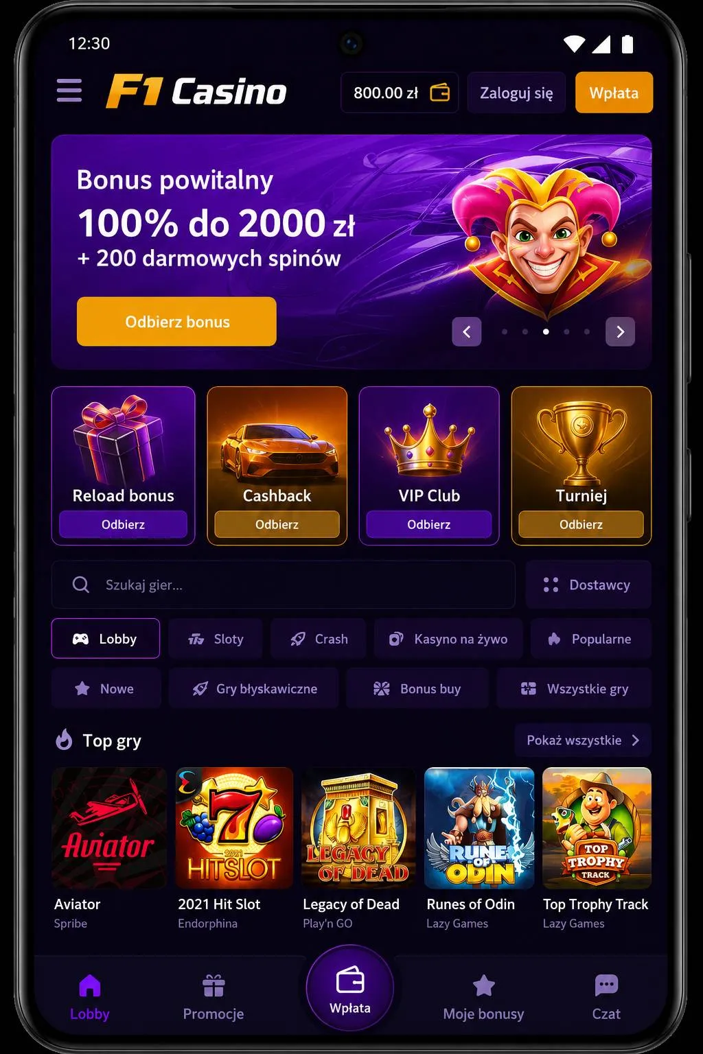 Aplikacja mobilna F1 Casino