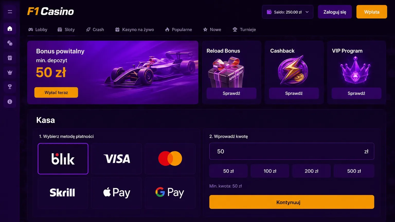 Metody płatności w F1 Casino