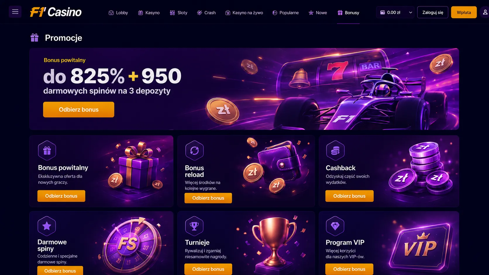 Bonus powitalny i promocje w F1 Casino